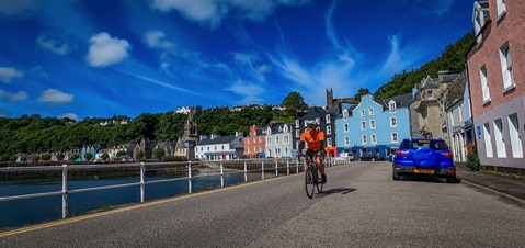 Cyclist in Tobermory  - part of the West Coast Cycle Trail